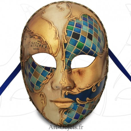 Masque de Venise, masque venitien décoré bleu et mosaïque, masque Carnaval  de Venise - Art-Objets