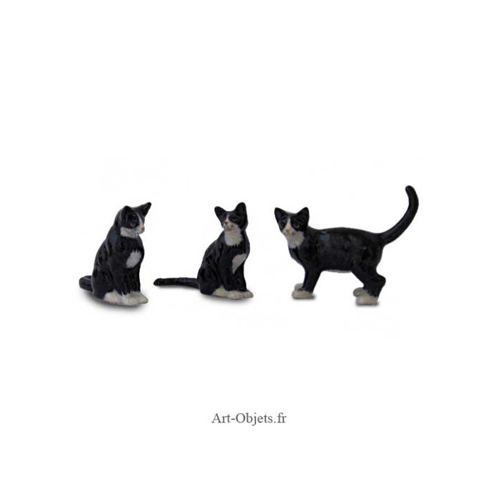 Magnifique statuette chat noir + 2 mini statuettes chat offertes