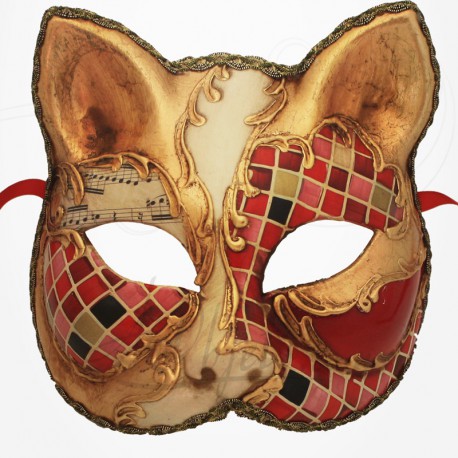 Masque de Venise Chat Mosaïque rouge - Masque Chat de Venise- Art-Objets
